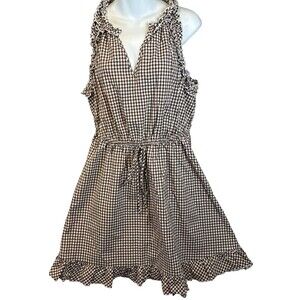 NWT Cupshe All Fluff Brown Gingham Mini Dress XL 100% Cotton Elastic Waist